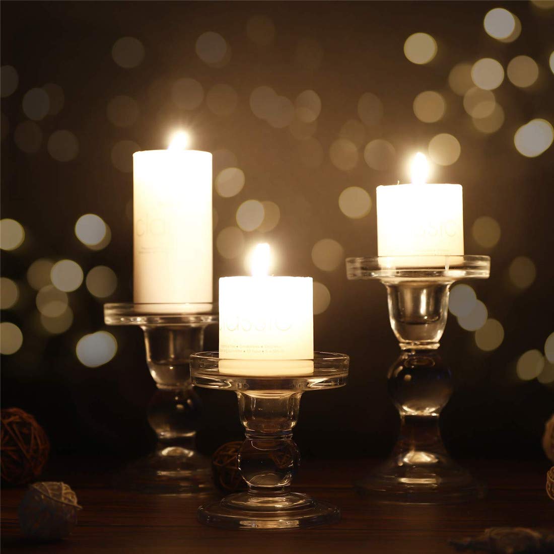 3 Pcs Glass Candle Holders for Pillar & Taper Candle Elegant Crystal Candlesticks Home Décor