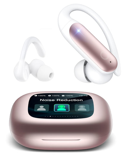LEEMC Wireless Earbuds, Bluetooth Headphones 6.0, Ear Buds with Touch Screen, ANC ENC Noise Cancelling, 40H Bass Stereo Sound Over-Ear Earphones for iOS, Android, Sports,Workout, Rosegold