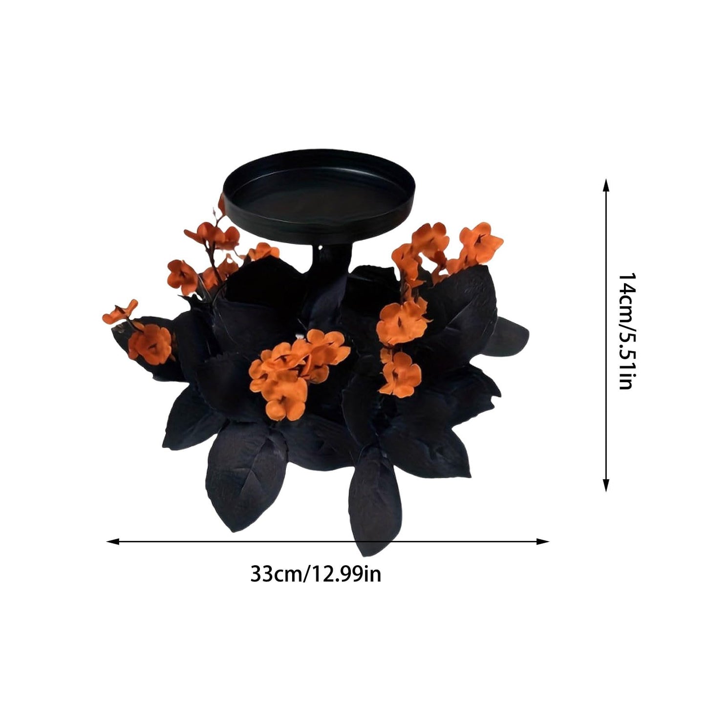 Mini Halloween Wreaths with Plastic Candle Holder, 5.5" Artificial Black Maple Leaves Candle Wreath Floral Twig Candleholder Wreath for Table Centerpieces Decorations