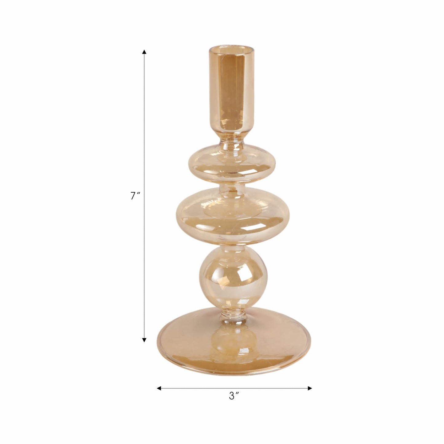 Decorative Glass Candle Holder for Taper Candles - Modern Candlestick Holder with Disc and Sphere Design for Table Decor - Pair with Gold Centerpieces for Tables and Living Room Display - 7" Gold
