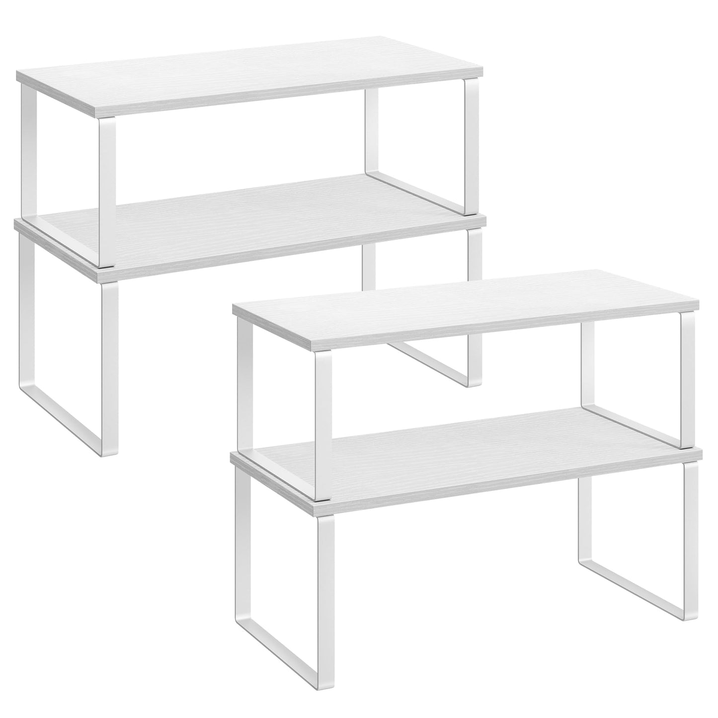 SONGMICS Cabinet Organizer Shelf, Set of 4 Kitchen Counter Shelves, Kitchen Storage, Spice Rack, Stackable, Expandable, Metal and Engineered Wood, Cloud White and Natural Beige UKCS010N01