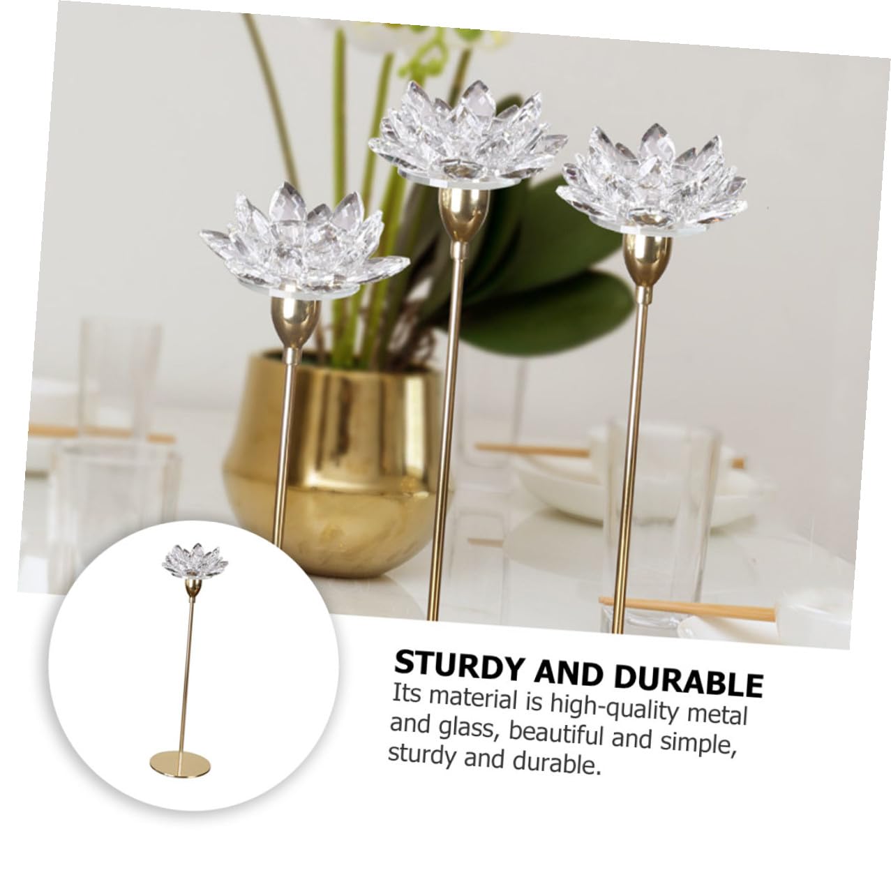HOOTNEE Modern Metal Crystal Lotus Candle Holder Small Decorative Wedding Candlestick for Dining Room Romantic Home Décor