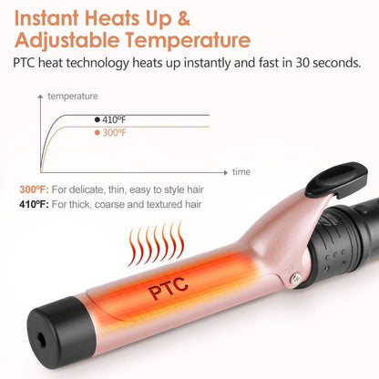 6-in-1 Curling Iron, Professional Instant Heat Up Hair Curling Wand Set with 6 Interchangeable Ceramic Barrels (0.35'' to 1.25'') and 2 Temperature Adjustments, Heat Protective Glove & 2 Clips