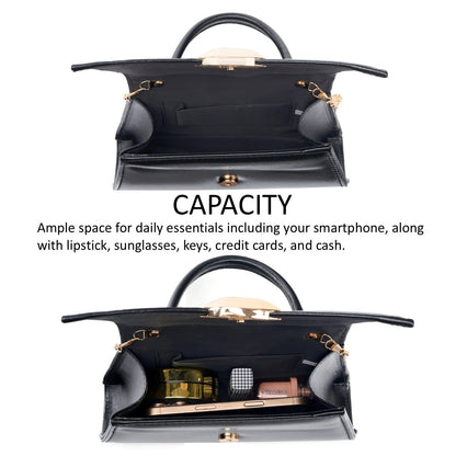 Women's Evening Handbag PU Leather Top Handle Clutch Purse with Gold Metal Clasp for Party Prom Wedding Cocktail (Black 703)