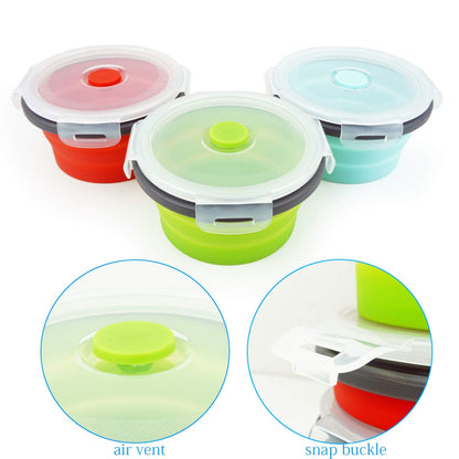 Ecomorning 3Piece Round Collapsible Lunch Container Silicone Food Storage Containers Collapsible Camping Bowl with Airtight Silicone Lids, Microwave, & Freezer Safe, 350ML