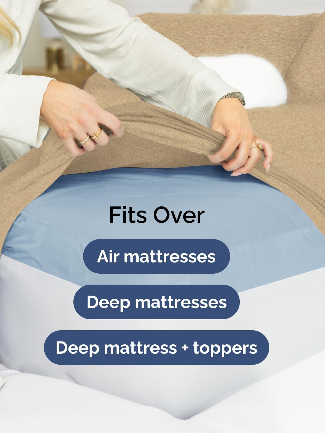 Skiennix Extra Deep King Sheet Set | 6-Piece Breathable Cooling Bedding - Soft, Wrinkle-Free, Heathered Tan