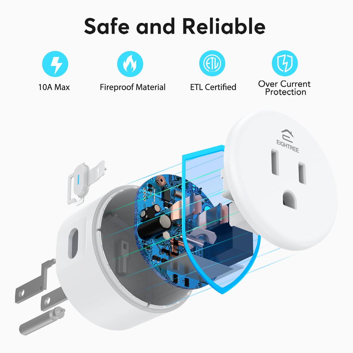 EIGHTREE Smart Plug, Smart Home WiFi Outlet Works with Alexa & Google Home, Smart Socket with Remote Control & Timer Function, 2.4GHz WiFi Only, 4 Packs