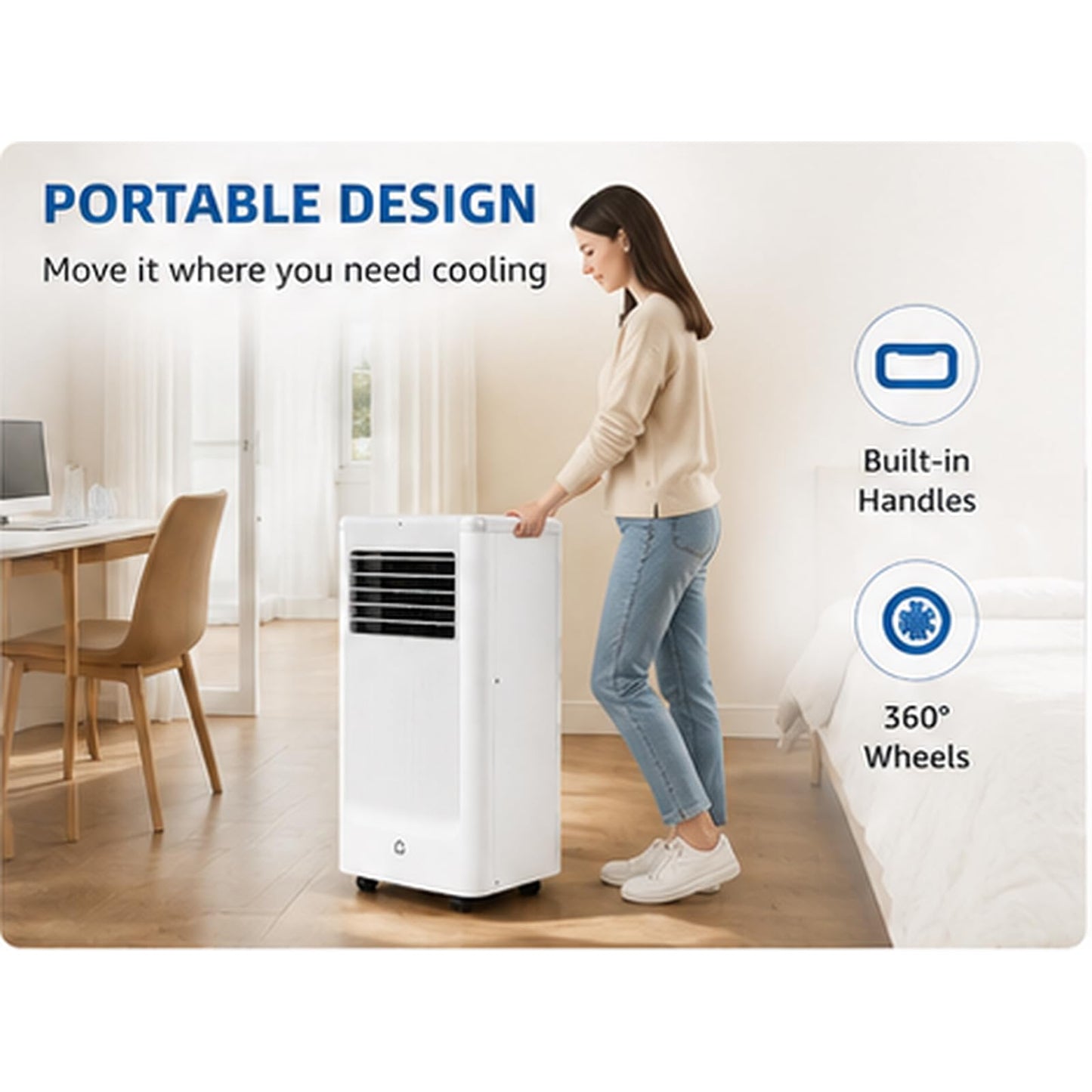 GarveeLife 8,000 BTU Portable Air Conditioner for Bedroom Office Dorm, Cools up to 350 Sq. Ft, 3-in-1 Compact AC Unit with Cooling Dehumidifier Fan Modes, Remote Control, Window Kit, Gray