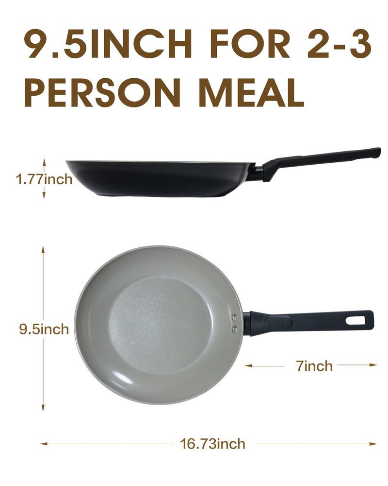 UFIRE 9.5 Inch Nonstick Frying Pan Skillet, Ceramic Frying Pan, Non Toxic Healthy Ceramic Coating, Suitable for All Stovetops, PTFE PFOA PFOS Free, Black