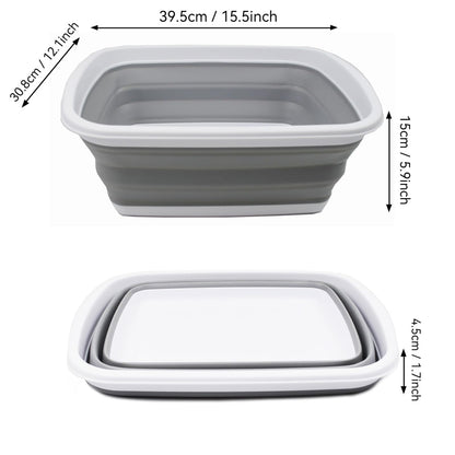 SAMMART 10L (2.6 Gallons) Collapsible Tub - Foldable Dish Tub - Portable Washing Basin - Space Saving Plastic Washtub (White/Grey, 1)