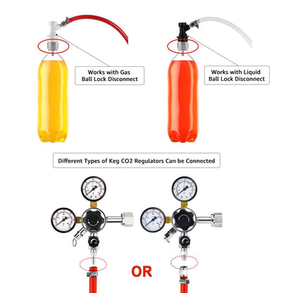 Dbgogo 5.5 Feet Ball Lock Disconnect Gas Tubing Line Stainless Steel Carbonation Cap Kit for Soda Beer PET Bottle CO2 Regulator Keg Tap with Stainless O.D 5/16'' Barb Brewing Hose Clamp Sealing Gasket