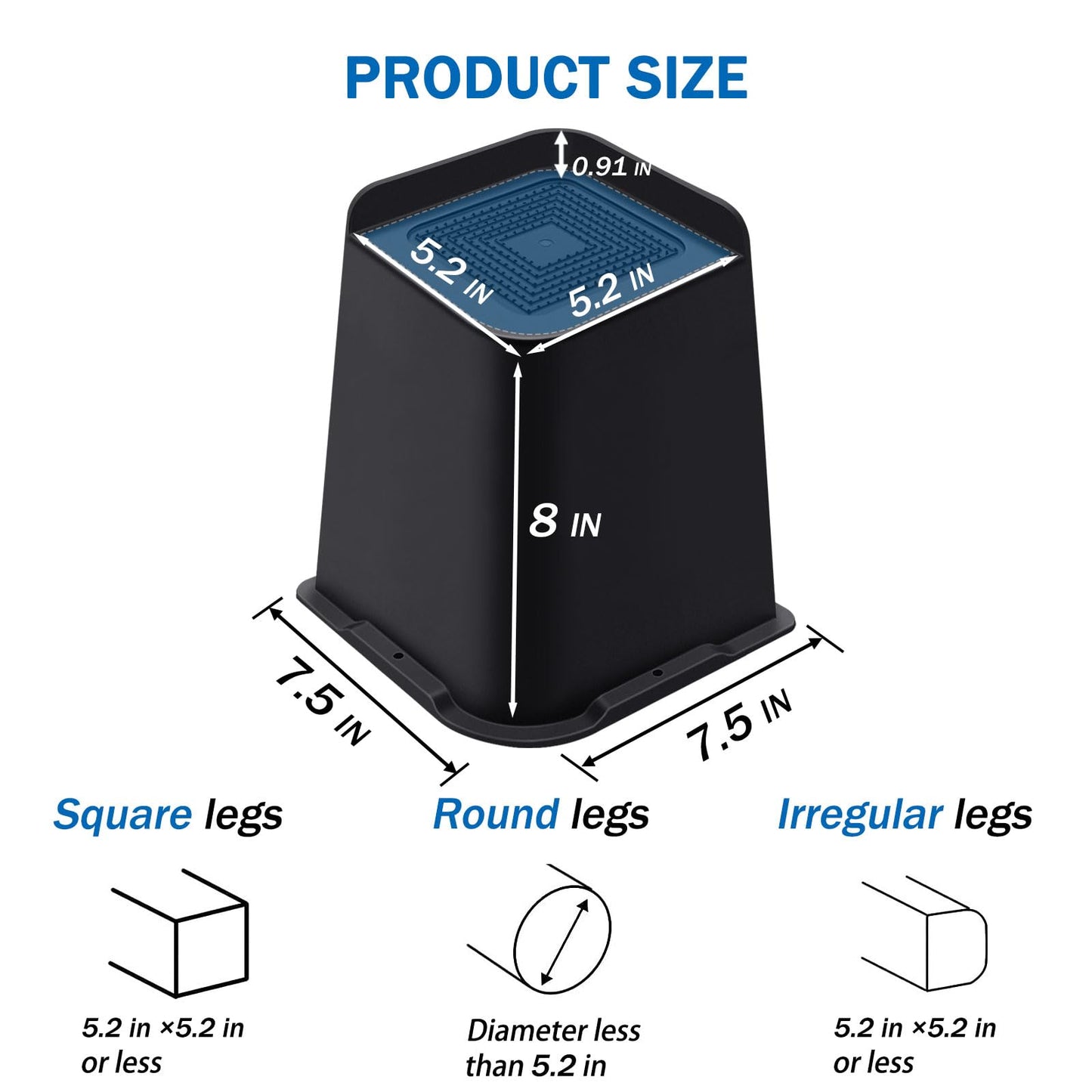 ANNKUT Bed Risers 8 Inch Heavy Duty, Furniture Risers for Bed Desk Table Sofa Couch ，Oversized Bed Lifts Risers, Support up to 5000 Lbs(8 Pack Black)