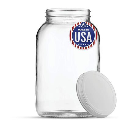 FastRack 1 Gallon Mason Jar with White Airtight Lid | Regular Glass Canisters with Airtight Lids | Large Mouth Glass Jar for Food Storage, Canning, Fermentation, Pickling