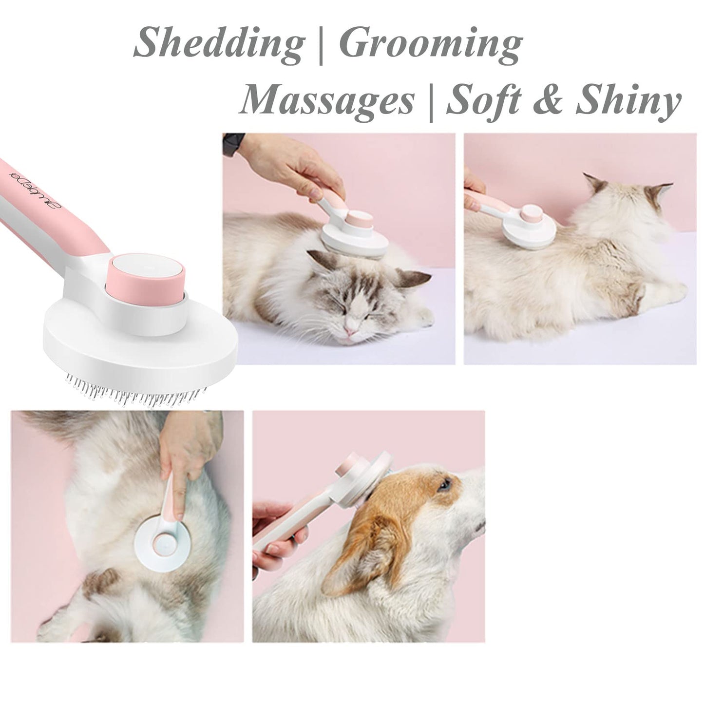 SimpleDot Pet Grooming Brush, Self Cleaning Slicker Brush for Dogs and Cats, Removes Undercoat Loose Hair, Mats, Tangled and Dirt, Massages, All Hair Types (Pink)