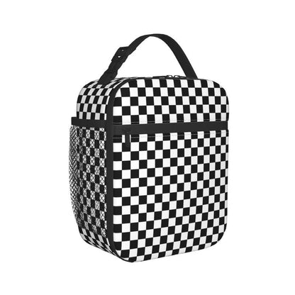 NKHFNBIO Black White Checkerboard Insulated Lunch Box Bag Portable Lunch Tote For Women Men And Kids