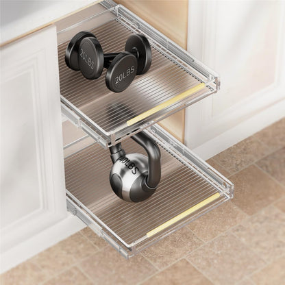 Slideep Expandable Pull Out Drawer 3 Pack, Adjustable Width Bottom-Mounted Cabinet Organizer Slide Out Storage Shelves for Cabinets Under Sink