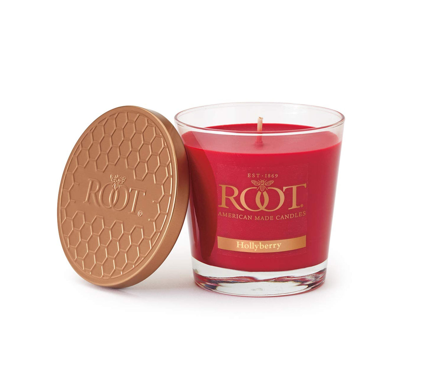 Root Candles Holiday Scented Candles Honeycomb Veriglass Premium Handcrafted Beeswax Blend Candle, Small, Hollyberry