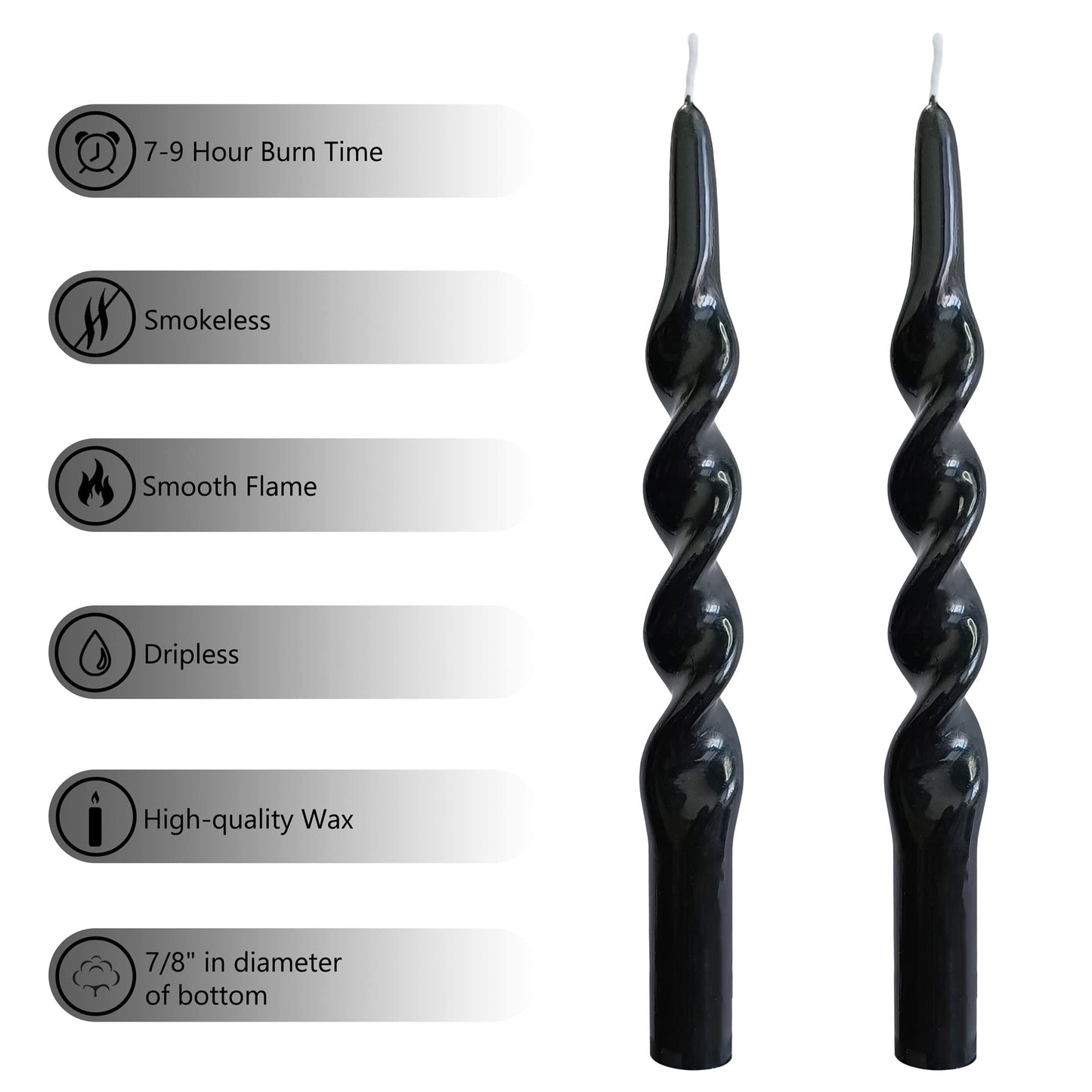 Gedengni Black Candle Sticks Tapered Candles - 2pcs Tall Twist Candlesticks Long Spiral Taper Candle Religion Tapers Candle for Dinner Decor Housewarming Gift Idea 10 Inch,1D-Black