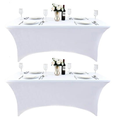 ZarzaaSik 10-Pack 6ft White Spandex Table Covers for Rectangle Standard Folding Tables - Wrinkle Resistant Stretch Tablecloths - Ultimate Fitted Table Protector for Parties, Banquet, Wedding