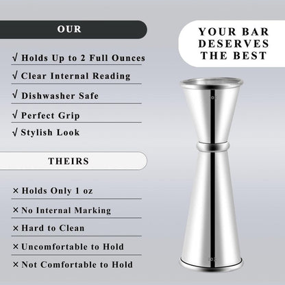 Pafusen Jigger for Bartending with 2 Pourers, Japanese Jiggers with 5 Measurements Inside, Jiggers 2 OZ 1 OZ, Shot Measure Jiggers, Bar jigger Bartender Tool Accessories, (Silver, 1 Jigger+ 2 Pourers)