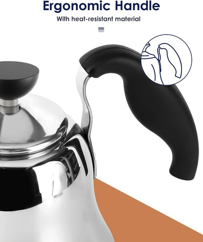 Tea Kettle for Stovetop, Barista's Choice Gooseneck Pour Over with Flow Control, Food Grade Stainless Steel Water Kettle, Tea Pot for Home & Kitchen - Small 28oz, Silver
