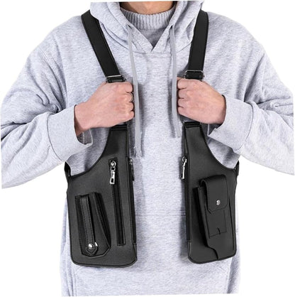 Double Shoulder Armpit Bag for Men, Anti-Theft Underarm Holster bags Hidden Strap Adjustable Strap Phone Wallet Multi-Pocket for Travel & Daily (Black)