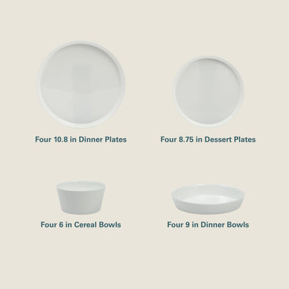 Gibson Home Summer Shades 16 Piece Plates and Bowls Dishes Service for 4 Porcelain Dinnerware Set - White