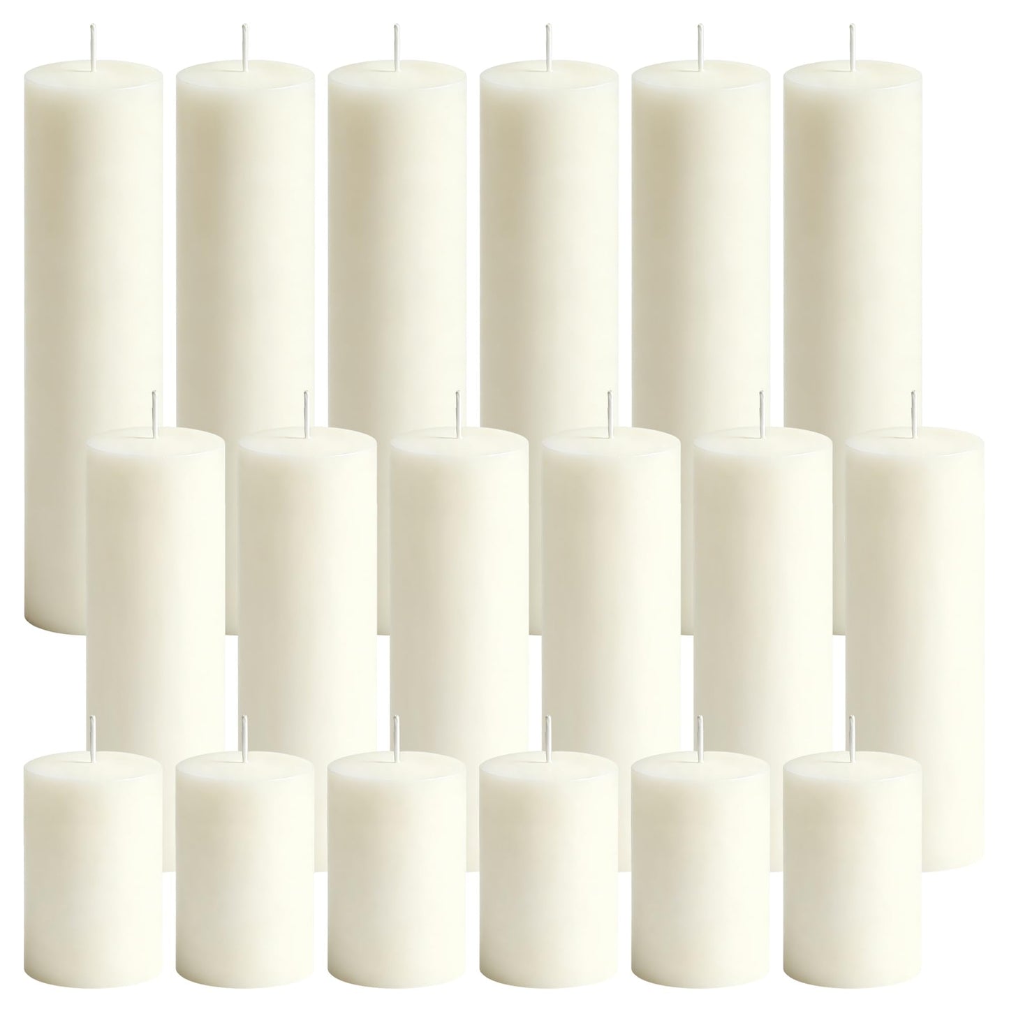 CCXTNQS Ivory White Pillar Candles Bulk Set, 2 x 3/6/8 Inch, 18 Pack Dripless Smokeless Unscented Long Burning Candles for Weddings Engagement Spa Home Party Events Ceremony