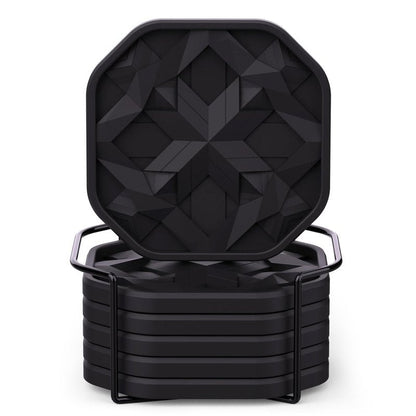 UMIRRO Silicone Cup Coasters for Drinks with Holder, Modern Home Bar or Kitchen Essentials, Black House Decor Gifts, Small Unique Birthday Gift Ideas for Men, Dad, Him, Women, Mom, Her, 4", Set of 6
