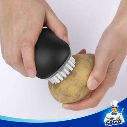 MR.SIGA Fruit and Vegetable Cleaning Brush with Non Slip Comfortable Grip, Pack of 2, Black