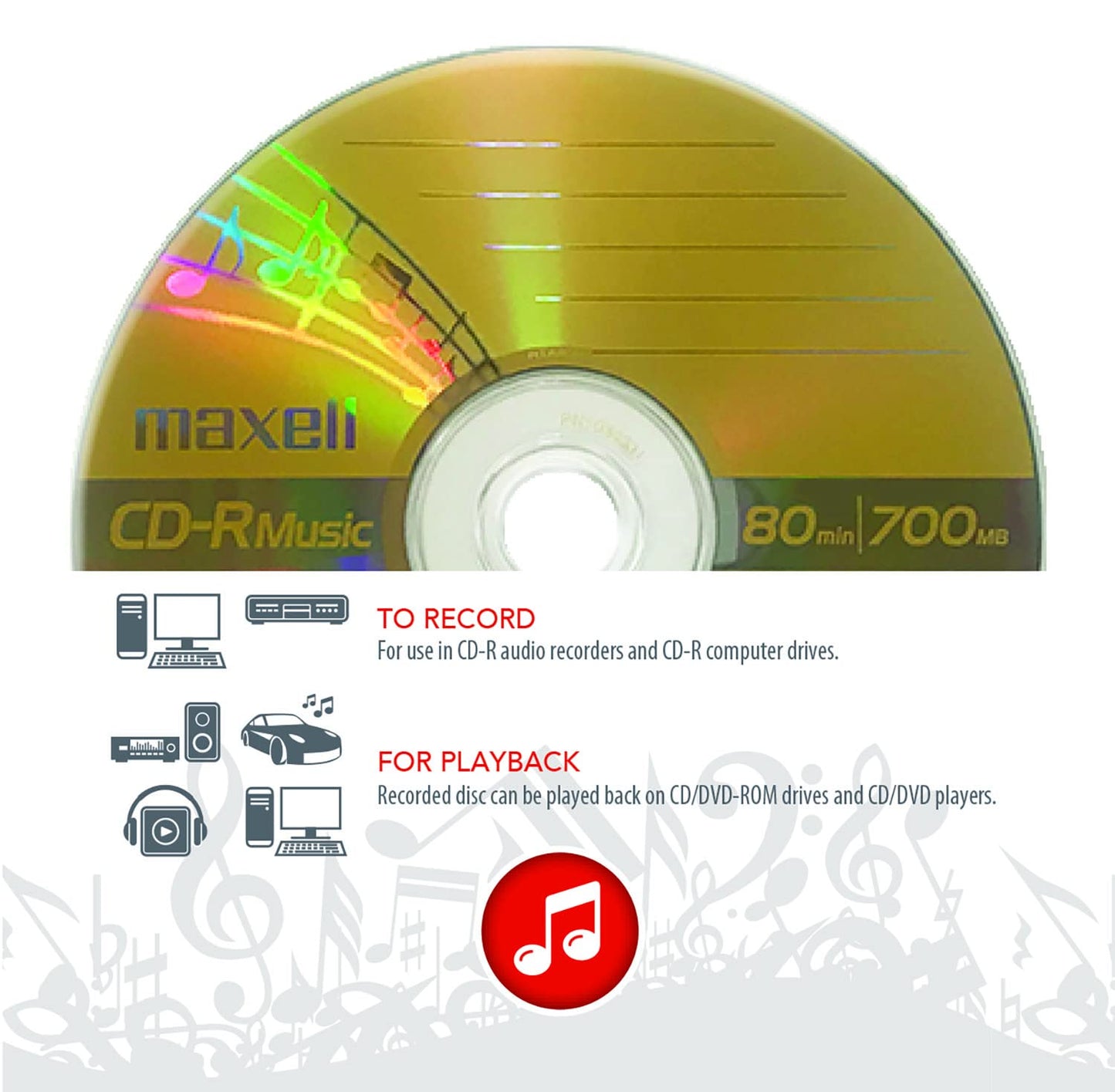 Maxell CD-R Music Spindle, Audio only, Blank Media, 50-pack(625156)