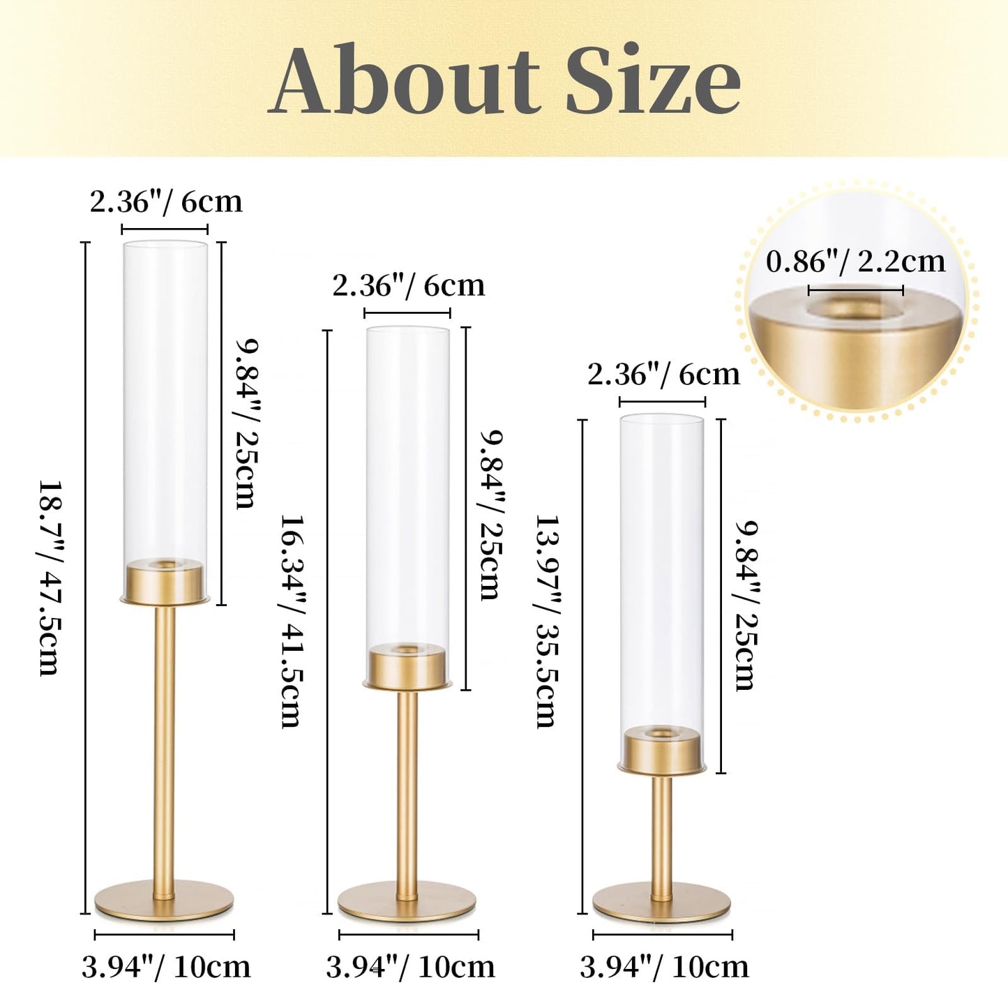 Hewory Gold Candle Holders, 12Pcs Brass Hurricane Candlestick Holders with Glass Candle Cover for Wedding Table Centerpiece Christmas Decor