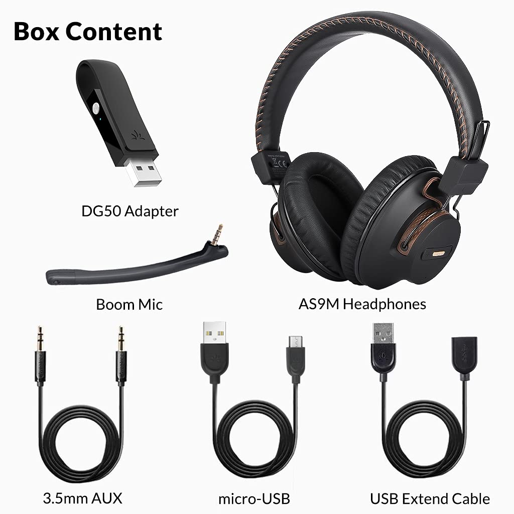 Avantree DG59M - Clear Voice & Rich Background Sound, Low Latency Bluetooth Headphones with USB Adapter for PS5 & PS4, Wireless Headset with Mic for PC Work & Gaming, 40hrs Playtime