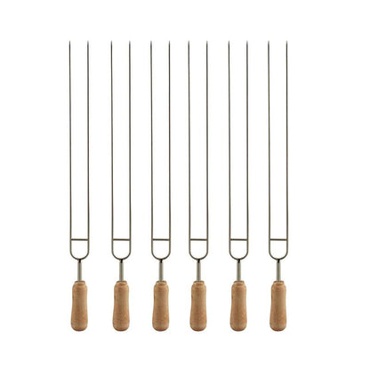 IMEEA 15.3-Inch Double Prong Stainless Steel Kabob Skewers for Grilling BBQ Kebabs Skewers with Wooden Handle Reusable Shish Kebab Forks for Meat, Vegetables, Shrimp