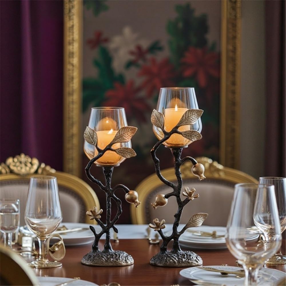 cfycfy987 Candelabra Home Creative Candlestick Ornaments Retro Table Decoration Metal Glass Candle Holder Candle Sticks Holder(Large)