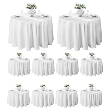 VidaFete 10 Pack 120inch Round Tablecloth Polyester Table Cloth, Stain Resistant and Wrinkle Polyester Dining Table Cover for Kitchen Dinning Party Wedding Round Tabletop Buffet Decoration(White)