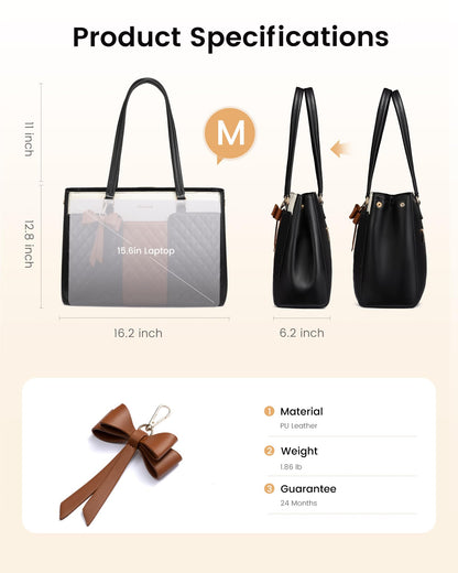 LOVEVOOK Laptop Tote Bag for Women,15.6 Inch Work Bags PU Leather Teacher Tote Bag,Waterproof Quilted Computer Bag for Office Professional Briefcase Gifts