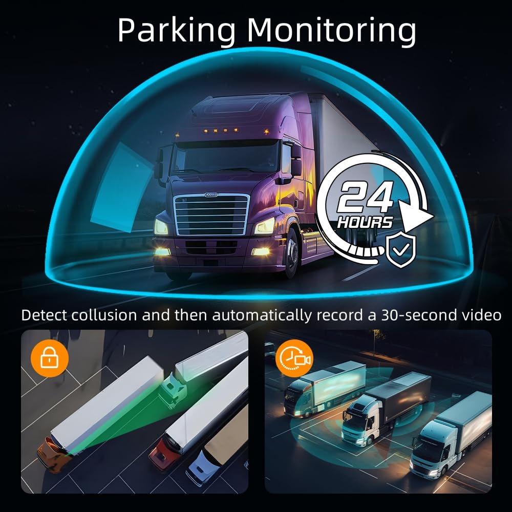 VSYSTO Truck Carplay, 5" Touchscreen WiFi 3CH Truck Dash Cam, GPS Navigation, Parking Monitoring, Front and Left and Right Cameras, Infrared Night Vision, Wired Controller, Temperature Display