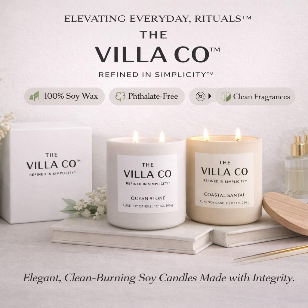 The Villa Co - Lavender Ember | Scented Candle for Women & Men | Hand-Poured, Aromatic & Fragrant | 60 Hour Burn Time 12 OZ | Soy Based | Phthalate Free | Made in USA