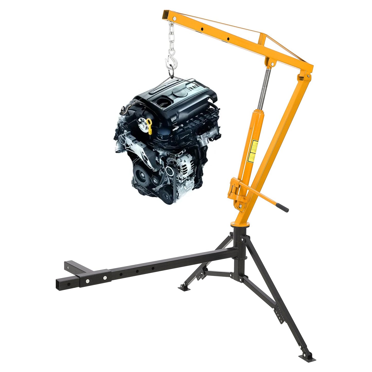 1000 LB Capacity Hydraulic Hitch Mounted Crane, 360° Swivel Truck Bed Crane with 3 Adjustable Capacities for Lifting Heavy Motors, Construction Goods & Cargo, Yellow