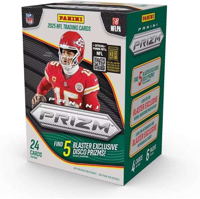 2025 Panini NFL Prizm Football Trading Card Blaster Box (5 Blaster Exclusive Disco Prizms Per Box)