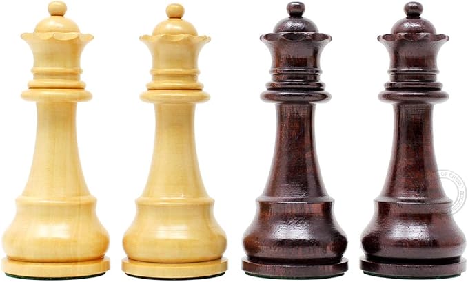 House of Chess - Tournament Chess Set Pieces - Unique Staunton Ringy Rosewood/Boxwood Chess Pieces - King Height: 3.75 (95 mm) - 2 Extra Queens - Weighted