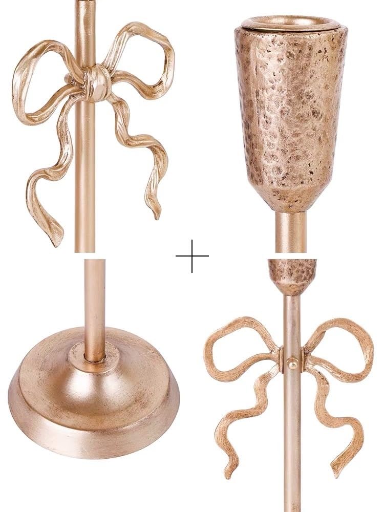 Candlestick Holders 2 Pcs Light Luxury Golden Candlestick Ornaments Elegant Candle Holder for Wedding, Church, Halloween, Dining, Home Decor Candle Holders