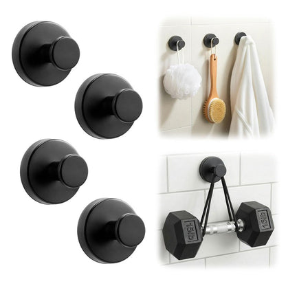 Upgraded Suction Cup Hooks for Shower, Heavy Duty Removable Towel Hooks for Bathroom Glass Door Wall, Stainless Steel Shower Hooks for Towel & Loofah (4 Pack, Black)