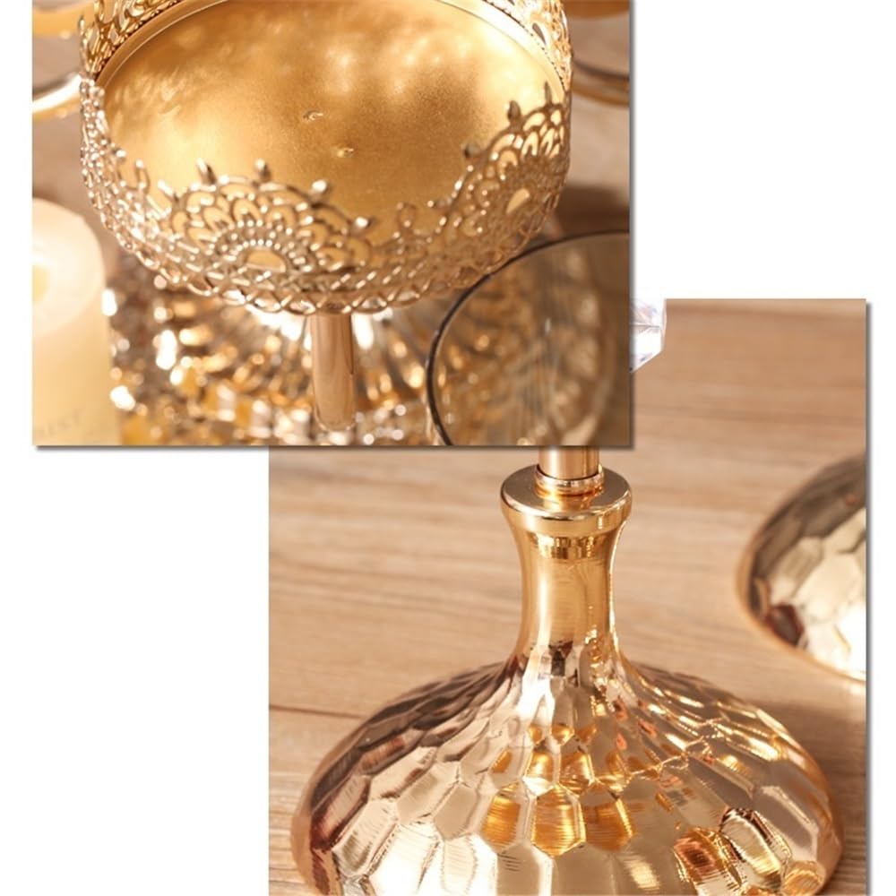cfycfy987 Candelabra Luxury Golden Metal Glass Candlestick Home Dining Table Decoration Ornament Candle Holder Candle Sticks Holder(Medium)