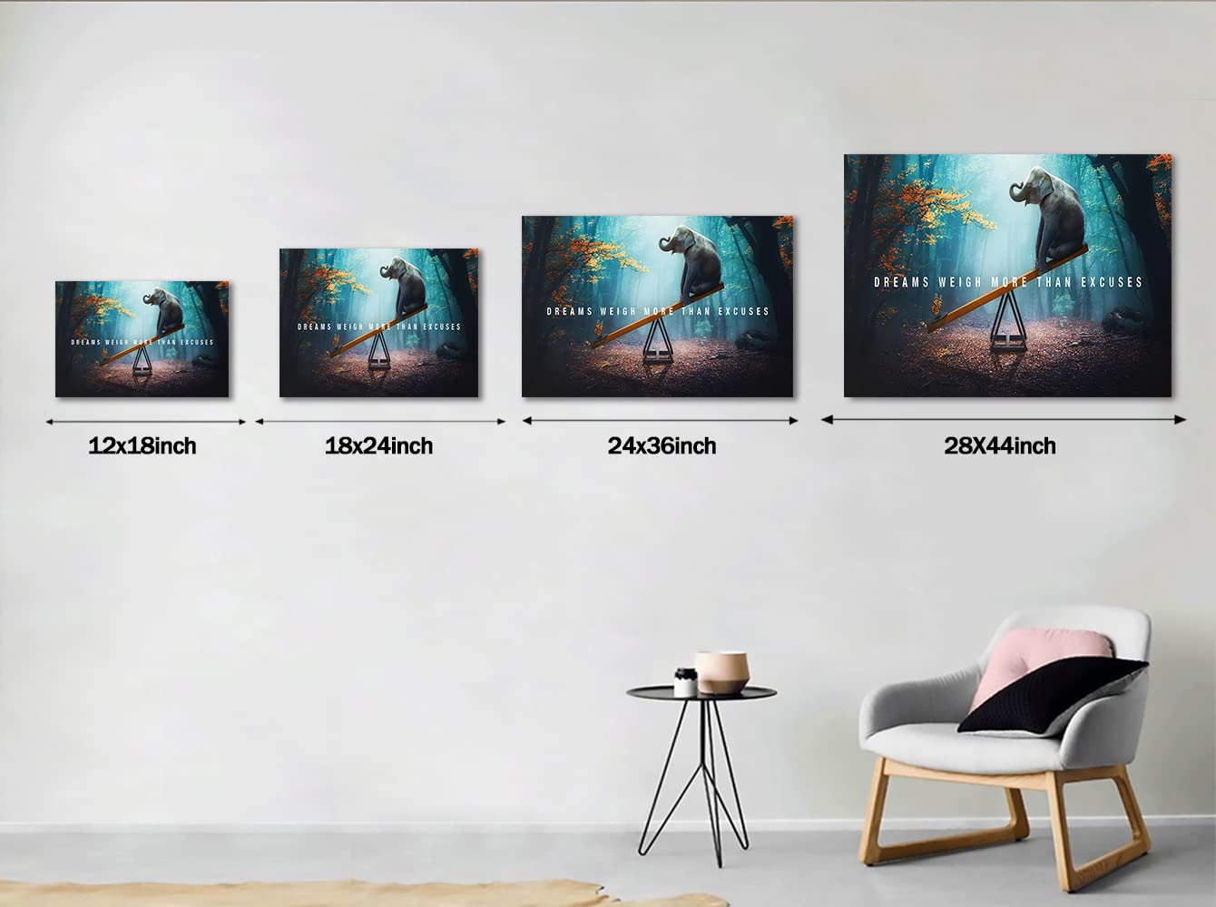 Inspirational Wall Art for Office Quotes Theme Home Wall Decor Dreams Weigh More Than Excuses Animal Life Motivational Framed Artwork Decor Modern Gallery Wrap Hanging Poster-44 W x 28" H
