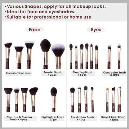 Jessup Brand 25pcs Professional Makeup Brush Set Beauty Cosmetic Foundation Powder Blusher Eyeshadow Blending Highlight Concealer Natural-Synthetic Hair Brushes Set (Pearl White/Silver)