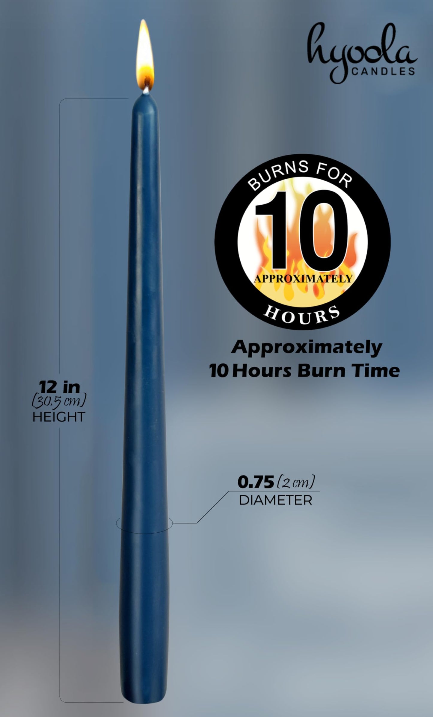 Hyoola 12 Pack Tall Taper Candles - 12 Inch Midnight Blue Dripless, Unscented Dinner Candle - Paraffin Wax with Cotton Wicks - 10 Hour Burn Time