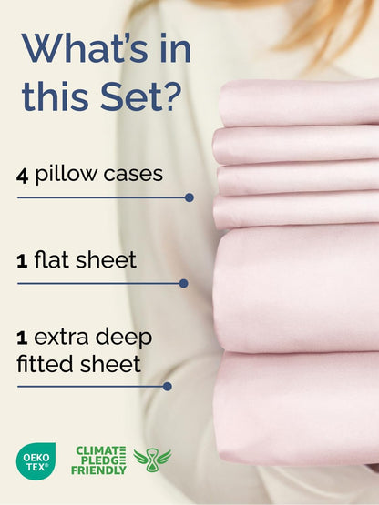 Skiennix Extra Deep Cal King Sheet Set | 6-Piece Breathable Cooling Bedding - Soft, Wrinkle-Free Lavender Pink