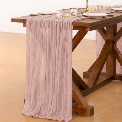Socomi 6pcs Pink Cheesecloth Table Runner Summer Boho Rustic Gauze Dusty Pink Farmhouse 120 inch 10FT Cheese Cloth Sheer Runner for Wedding Party Baby Shower Birthday Home Decor